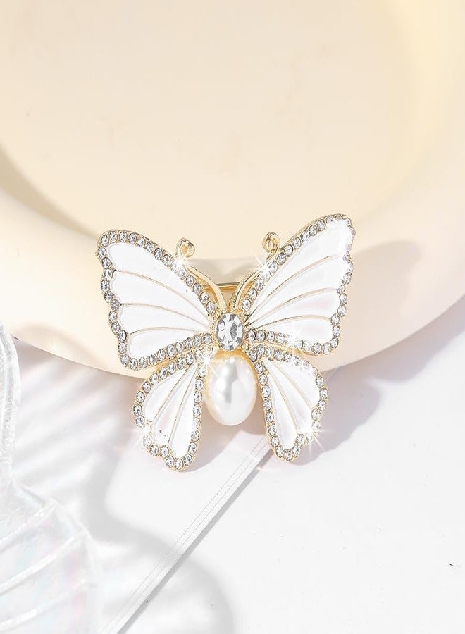 SCRDPRAD Butterfly Crystal Rhinestone Brooch Pin for Women Colorful Glitter Pearl Bead Lapel Pins Hats Clothes Dress Accessories Jewelry (White) - Image 3